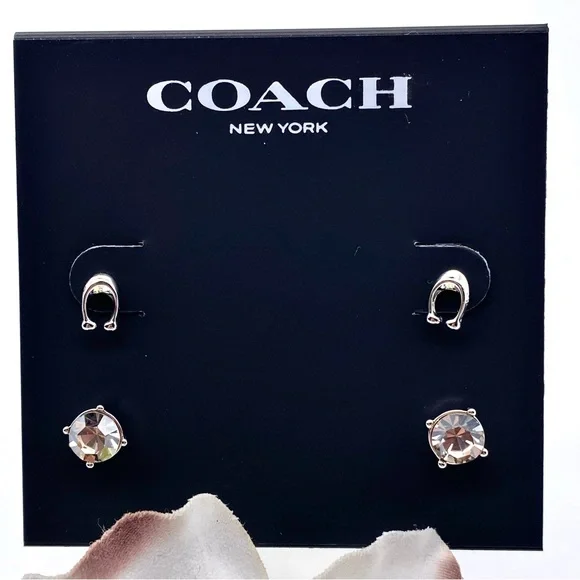NWT Coach Signature C & Stone Stud Earrings Set - Picture 9 of 15
